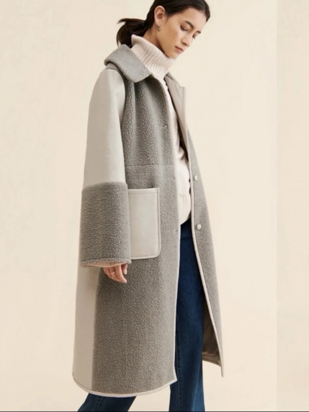 Baum und Pferdgarten Dea Shearling Two Tone Overcoat Gray Large